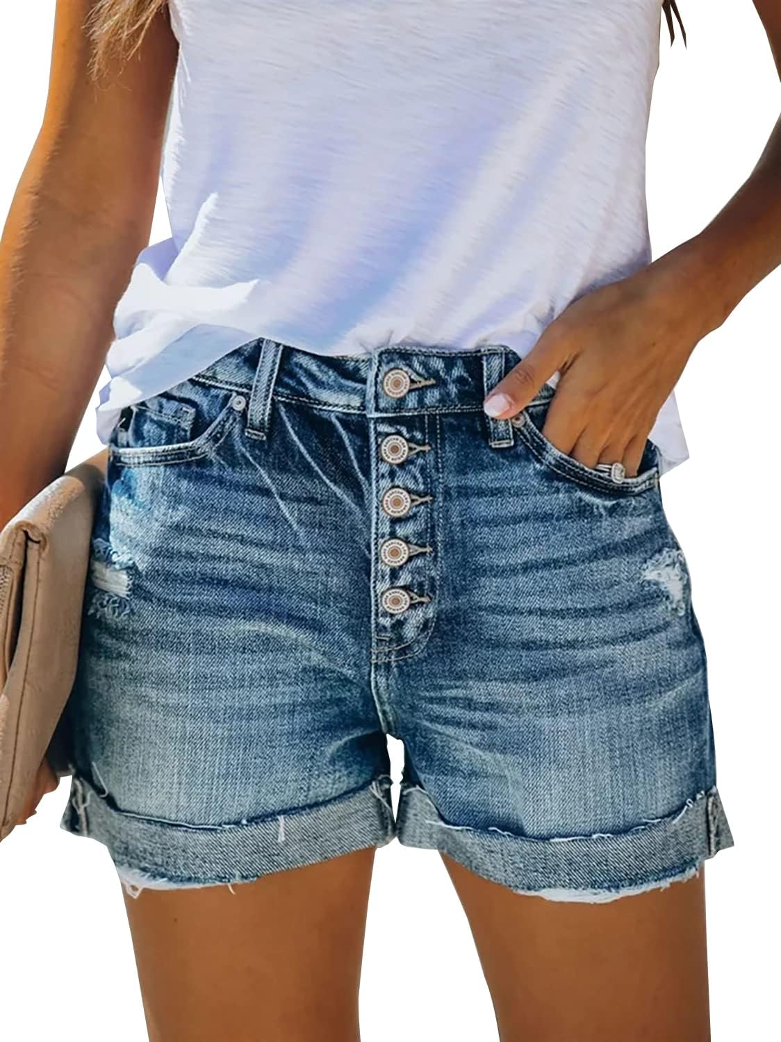 onlypuff Women's Denim Jean Short Ripped High Waist Cut Off
