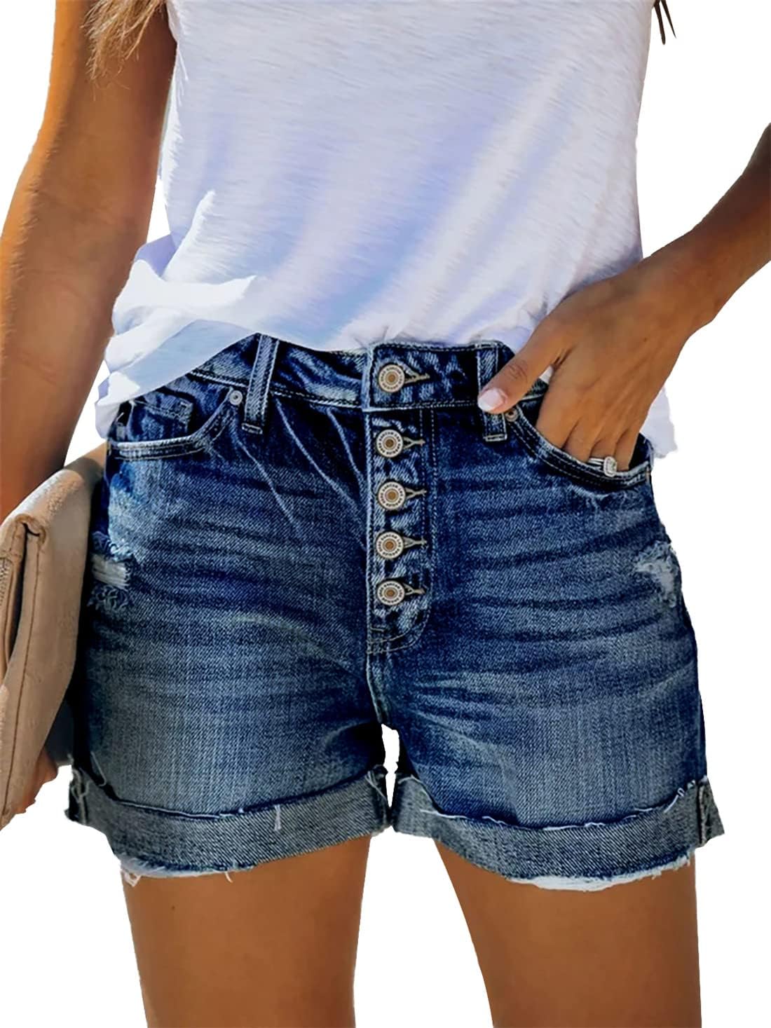 onlypuff Women's Denim Jean Short Ripped High Waist Cut Off