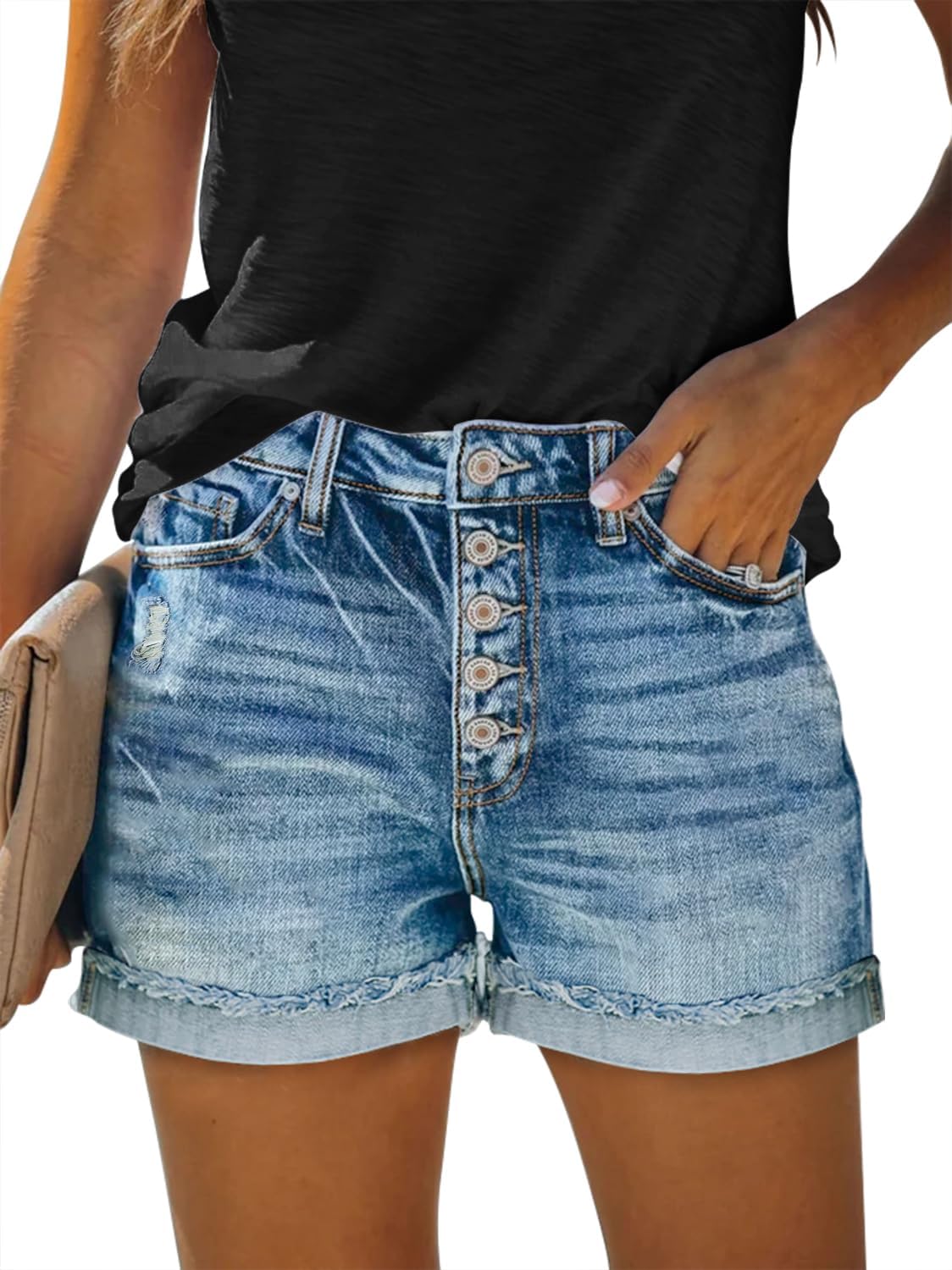 onlypuff Women's Denim Jean Short Ripped High Waist Cut Off