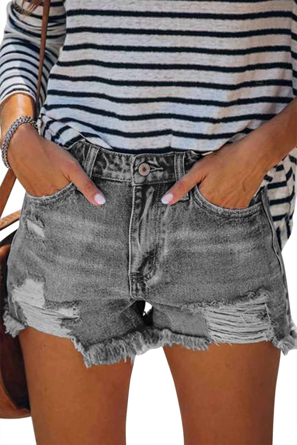 onlypuff Women's Denim Jean Short Ripped High Waist Cut Off